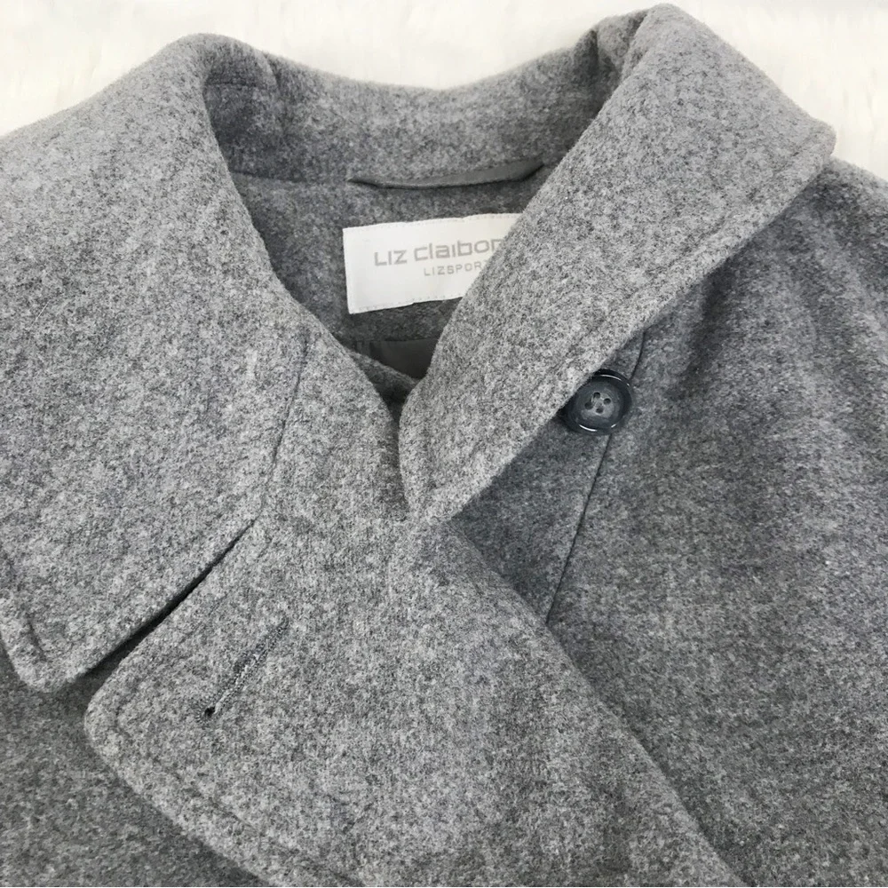 LIZ CLAIBORNE Gray Wool Cashmere Peacoat Jacket Size XL Double Breasted‎ Winter